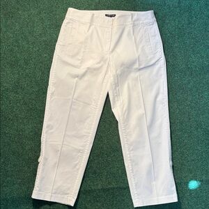 Eileen Fisher White Cotton Stretch Pants, Roll-up Cuffs, Sz Small, Pockets, NWOT